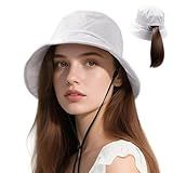 OnWander Lightweight Bucket Hat for Women Men - Breathable Sun Hat with Ponytail Hole for Beach, Golf, Hiking, Gardening - UPF 50+, Quick Dry, Foldable,Anti-Wrinkle White