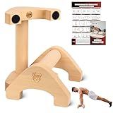 Wooden Push Up Bars, 2 PCS Solid Beech Wooden Parallettes with Embedded Non-slip Feet & Training Poster for Floor, Push Up Stands for Men Strength Training, Planks, Calisthenics & Home Gym Workout