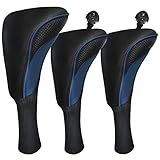 Golf Club Covers for Driver Fairway 3 Pcs Woods Golf Club Head Covers Hybrid Golf Headcovers Set Long Neck Golf Club Head Cover with Interchangeable Tags 3 4 5 6 7 X Golf Accessories for Men Women