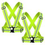YUNLOVXEE Reflective Strap Safety Vest Gear - 2-10 Pack Adjustable High Visible Reflective Running Gear for Women Men Night (Green x2)