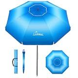 UIRWAY 8.5FT Beach Umbrella, Heavy Duty Windproof Beach Umbrellas with Sand Anchor & Tilt, Sun Protection Portable Beach Umbrella with Carrying Bag for Beach, Patio Garden Pool Outdoor