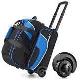 Fanwoli 2 Ball Bowling Bag with Wheels, Wider Outside Wheels, Blue