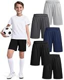 ZUEMET 5 Pack Boys Basketball Shorts Kids Youth Athletic Shorts Quick Dry Sport Clothes with Pockets Size 9-10 Years Black+Black+Navy Blue+Dark Grey+Light Grey