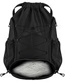 BROTOU Soccer Bags, Football Backpack, Volleyball Bag, Drawstring Soccer Backpack with Ball and Shoe Compartment (Black)