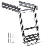 Marinebaby 4 Step Boat Ladder Under Platform Slide Mount Boat Boarding Ladder, Telescoping Ladder with a Carry Handle and Mounting Screws, Press-Type Spring Latch (4 Steps)