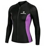 Skyone Wetsuit Top Women Men 3MM Neoprene Wetsuit Jacket Vest, Long Sleeves Dive Scuba Wet Suit Top Front Zip Thermal Swim Shirt for Adult Youth Diving Surfing Swimming Cold Water (Purple Women, L)