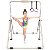 Tepemccu Expandable Gymnastics Bars, Adjustable Height Gymnastic Horizontal Bars, Children Folding Training Bar for Kids (Beige)