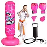 Onirii Kids Punching Bag Toy with Boxing Gloves,66 Inch Larger Stable Updated 4-in-1 Ninja Kids Inflatable Boxing Bag Set,Gifts for Boys & Girls Age 5-12 for Taekwondo,MMA and Practicing Karate