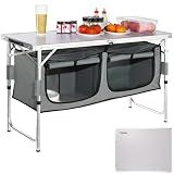VEVOR Camping Kitchen Station, 3 Adjustable Height Folding Outdoor Camp Cooking Table with Storage Organizer, Quick Set-up for Patio BBQ Picnic Glamping Traveling