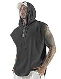 Aixdir Sleeveless Hoodies Men Workout Shirt Sleeveless Hoody Muscle Tank Hoodie Dark Grey