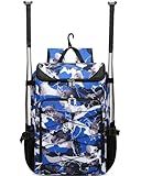 FOKDUVB Baseball Softball Gear Bag Backpack for Boys Girls Ages 6-8 8-12 12-14 Large Kids T-Ball Bat Bags with Ventilated Shoe Compartment Baseball Softball Player Stuff Supplies Blue White Camouflage
