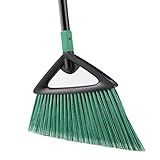 Eyliden Broom, Angle Broom with 57" Long Handle - Fit Heavy-Duty Cleaning, Also Works Well Fine Dust - Commercial Outdoor Indoor Sweeper for Courtyard, Sidewalk, Deck, Kitchen, Lobby, Garage, Green