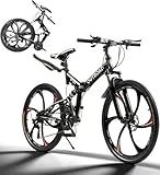 Omelaza 26 Inch Folding Mountain Bike with High Carbon Steel, 21 Speed City Bike with Dual Suspension, Folding Bicycle for Adults Men and Women