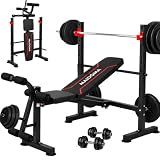 MAIDOMA Standard Weight Bench Set with Leg Extension and Leg Curl, Adjustable Bench Press with Squat Rack, Foldable Flat Incline Decline Workout Bench for Home Gym Full Body (US Stock)