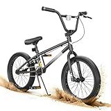 KORIMEFA Freestyle BMX Bike 18 inch Kids Boys Trick Bicycle for 7-12 Years Old, Pro Pegs/Guro Could Choose, Hi-Ten Steel Frame, Beginner-Level to Advanced Riders