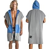 Pilotfish Surf Poncho Changing Robe Towel - Hooded, Zippered Towel Poncho for Beach, Surfing, Swimming | 2 Front Pockets, Machine Washable, (Gray/Blue, Large)