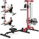 YOLEO Cable Machine Home Gym 2 in 1, Rowing Machine & LAT Pulldown Station with High/Low Pulley, 450 Lbs Loaded, Foldable Compact Design, Includes LAT Bar & Tricep Rope