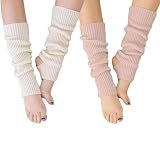 YUANQIAN Women Winter Extra Soft Long Legwarmer Warmer Knitted Stirrup Leg Warmers for Yoga Ballet Dance (White +Pink -2pair)