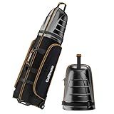 Golf Travel Bag for Airlines with Carbon Fiber Look Hard Top, Protective Club Traveling Cover with Wheel, Golf Club Carrier Case for Airplanes, Thick Padding, Durable Zippers, 2 Spacious Side Pockets