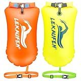 LeKaufen Swim Buoy for Open Water 2 Pack, 20L Swim Safety Float Waterproof Dry Bag for Swimmers Triathletes Kayakers Snorkelers, Swimming Pull Buoy for Safer Swim Training (Yellow & Orange)