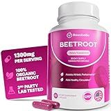 Rosabella Organic Beet Root Capsules - 1300mg Beet Root Powder Aids Healthy Circulation & Vitality, Non-GMO, Beet Root Supplement - 60 Capsules, 30-Day Supply