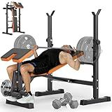 YOLEO 6 in 1 Weight Bench Set for Home Gym, Adjustable & Foldable Weight Bench, Workout Bench with Squat Rack for Bench Press Sit up Incline Flat Decline