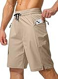 Men's Swim Trunks Quick Dry Board Shorts with Zipper Pockets Beach Shorts Bathing Suits for Men - No Mesh Liner(Khaki,L)