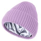 Simapu Satin Lined Beanie for Women Men, Wool Knit Cuffed Warm Winter Hat