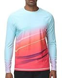 VAYAGER Men's Swim Shirts UPF 50+ Rash Guard Long Sleeve Quick Dry T-Shirt Loose Fit Water Fishing UV Protection Shirts(Blue-Red L)