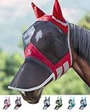 Harrison Howard CareMaster Pro Luminous Horse Fly Mask Large Eye Space Long Nose with Ears UV Protection for Horse Red Full Size