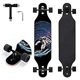 TLHB Longboard Skateboard, 41 Inch Drop Through Longboard Complete 9-Ply Nature Maple Premium Cruiser Long Board for Adults, Teens and Kids - High-Speed Bearings & T-Tool-Spaceman