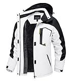 TACVASEN Women's Ski Jacket Waterproof Winter Jackets Warm Fleece Snow Coat Rain Jacket with Hood White Black, XL