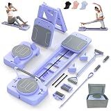 Lerpio Pilates Reformer Board with 3 Adjustable Resistance, 60'' Foldable & Portable Pilates Machine for Home Use, Tool-Free Assembly, Includes Storage Box and 3 Yoga Socks (Purple)