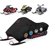 Comnova Snowmobile Cover 145 Inch - Premium 600D Outdoor Snowsled Cover, Heavy Duty & Waterproof All Weather Protection Covers, Black, Fit Up to 145" L Snowmobile