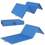 Fitvids Folding Exercise Gymnastics Mat, 10'x 4'x 2" Gym Workout Mat with Carrying Handles Extra Thick 4-Fold High-Density Anti-Tear Portable Fitness Aerobics Mats for Home Gym Yoga Pilates Tumbling MMA Core Training, Blue