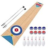 WodGod 11.8’L Shuffleboard, Curling and Bowling 3 in 1 Board Game Set,with 11.8 Foot Game Mat,2 Cues,8 Curling Rocks,6 Bowling Pins,Fun Family Game