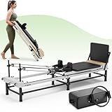 PAETA Pilates Reformer, 91" Foldable Reformer Pilates Machine with Adjustable Reformer Heights, Pilates Equipment with Piano Wire Spings and Jump Boards(Black Reformer with Box