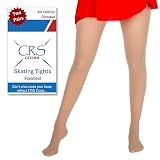 CRS Cross Skating Tights. 2 Pair of Footed Opaque Figure Skate Tights. Sheer 40 Denier Performance. Figure Skate Competitions, Ice Skating Practice, and Dance. (Women Small Light Tan)