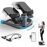 MERACH Dual-Action Mini Stepper for Exercise, Hydraulic Stepper with Large Range, Up-Down and Twisting Motion for Full-Body Workout, 330LBS Capacity Twist Stair Stepper with Resistance Bands for Home