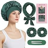 Velvet Heatless Hair Curler Set - 5Pcs No Heat Curlers for Heatless Curls Overnight Hair Curlers to Sleep In for Curls Heatless Curling Set with Scrunchies Clip and Satin Bonnet (Green)