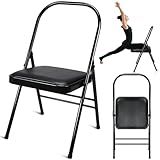 RattanView Yoga Auxiliary Chair with Lumbar Back Support Backless Folding Metal Foldable Flexibility Exercise Chair Balance Handstand Training Tool for Back Pain Relieving Strength Training(Black)