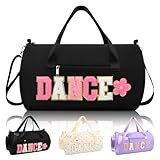 Dance Bag for Girls, KUIRAN 23L Waterproof Travel Duffel Bag with Colorful Chenille Letter, Lightweight Small Gym Sport Ballet Weekender Bag with Large Main Compartment - Black/White/Pink