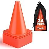 GHB Soccer Cones 7" 9" of 12 24 Pack Disc Soccer Sport Cones Training Field Marker Agility Cones for Basketball, Coaching, Practice Equipment Includes Drills Guide (7" 24Pcs Orange)