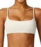 Comper Women's Sports Bra with Thin Straps Stretchy Wirefree Workout Bras Lightweight Workouts Bralette with Removable Pads (White-S)