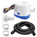 1100 GPH Automatic Boat Bilge Water Pump 12V, 1-1/8 Inch Dia Bilge Pump Plumbing Kit with 6FT Hose, 2 Clamps, Thru-Hull Fitting, Ideal for Fishing Boats, Cruisers, Runabouts, Yachts