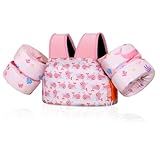 MoKo Toddler Swim Vest for Kids, Swim Arm Floaties 22-66lbs Cartoon Swimming Water Wings Pool Float Vests Sleeves Shoulder Straps Arm Band for Children Learn to Swim, Pink & Whale