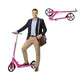 Scooters for Kids 8-12, Teens & Adults - Foldable Commuter Scooter with Bell, Hand Brake & Adjustable Height, 220 LB Weight Capacity, Perfect for School, Campus, Park Rides, Pink