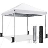 Vinabilia 10x10 Pop Up Canopy Tent with One-Push Center Lock,White | 3 Adjustable Heights, Carry Bag Included, Tents for Camping, Backyard, Beach, Parties and Outdoor Events