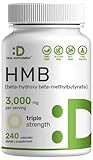 Ultra Strength HMB Supplements 3,000mg Per Serving, 240 Capsules | Third Party Tested | Supports Muscle Growth, Retention & Lean Muscle Mass | Fast Workout Recovery