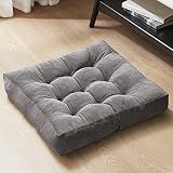 Large Floor Pillow for Adults, Square Meditation Cushion, 22 Inch Grey